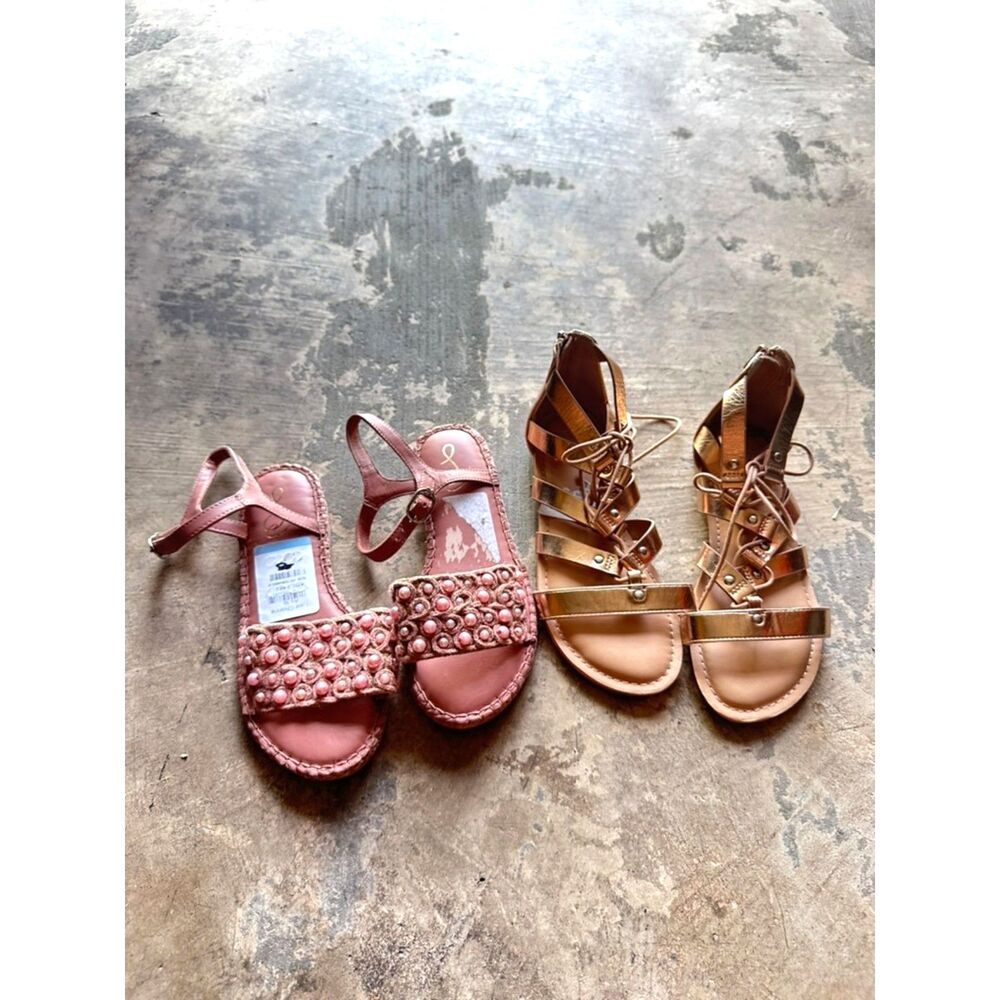 Sam Edelman 2 Pair Bundle Girls Sandals Size 3 Little Kid NWT Preppy Pink Tan